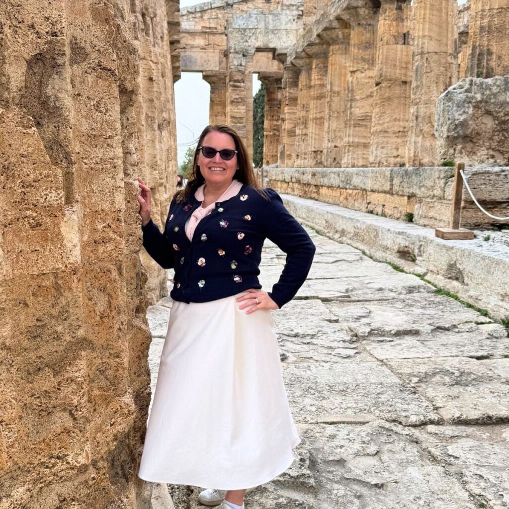 Jennifer Davis, your Lowcountry travel agent, at the Greek temple ruins at Paestum in Italy