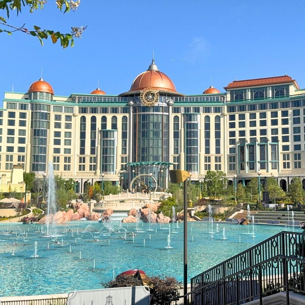 Grand Helios hotel facade seen from EPIC Universe in Orlando, Florida