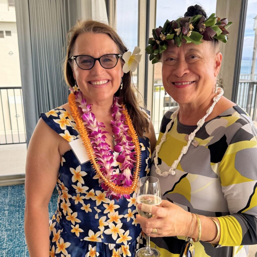 Jennifer Davis with Aunty Luana at Outrigger Resort Honolulu, Hawaii