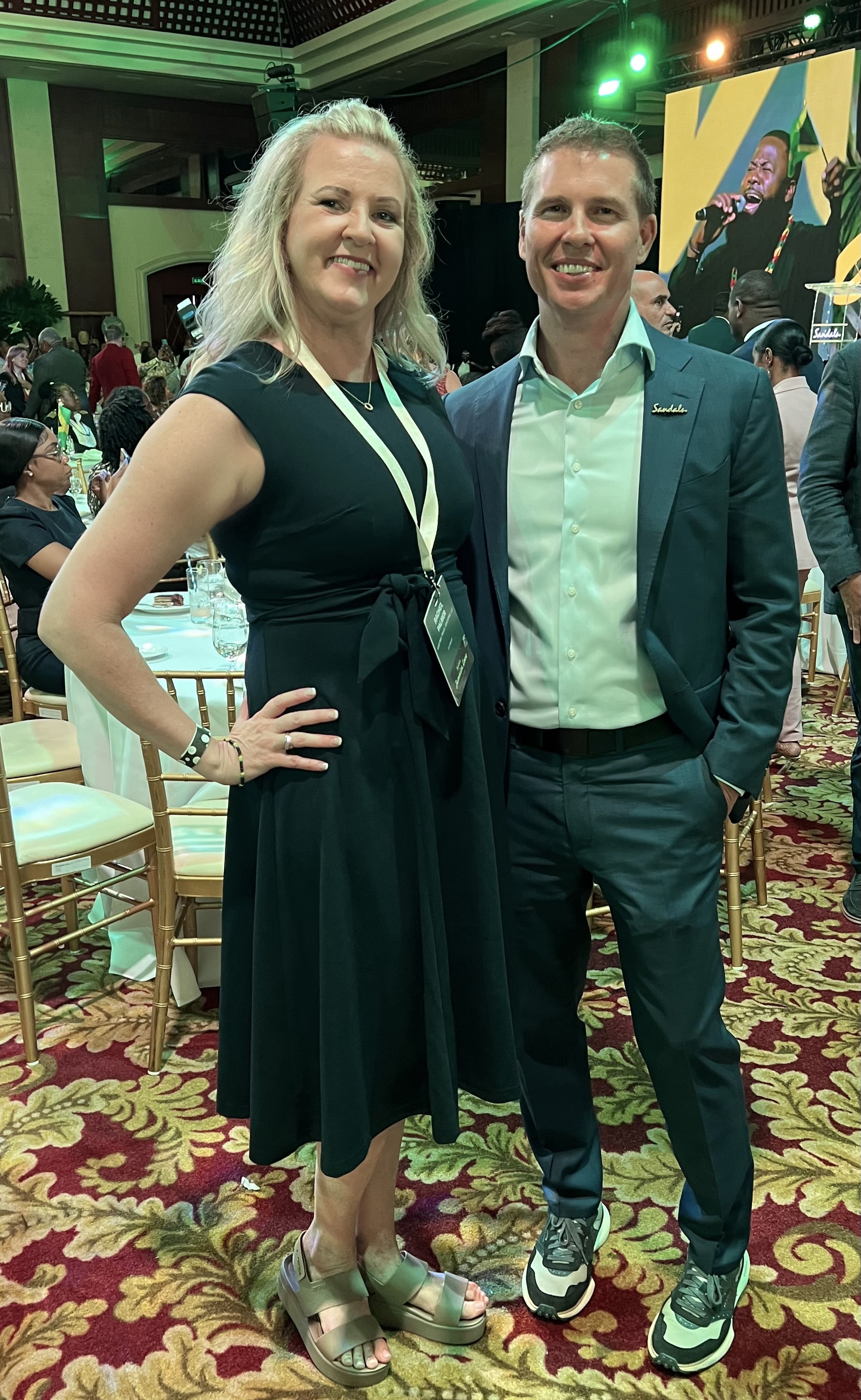 Rachel Palmer with Adam Stewart, CEO of Sandals
