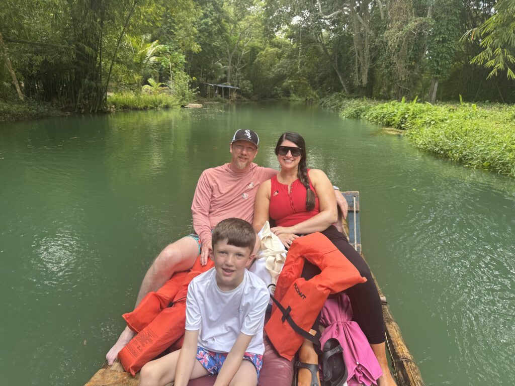 Kayla Zimmerman and her family river rafting in Jamaica
